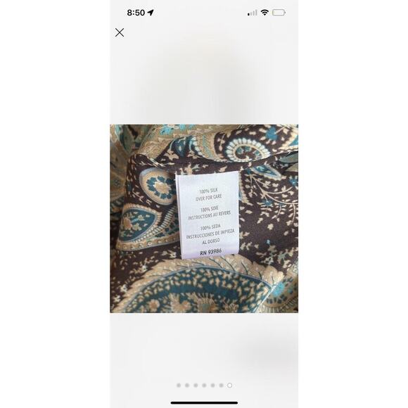 Petite Sophisticate Women’s 100% Silk Blue Brown Paisley Button Up Shirt Size 4 - Picture 7 of 7